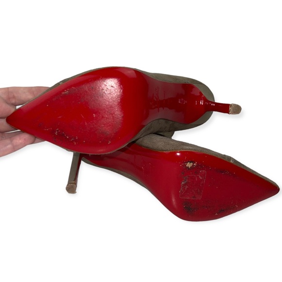 CHRISTIAN LOUBOUTIN Booties Suede & Metallic Leather Bows Stiletto Heels Zipper - Picture 9 of 12